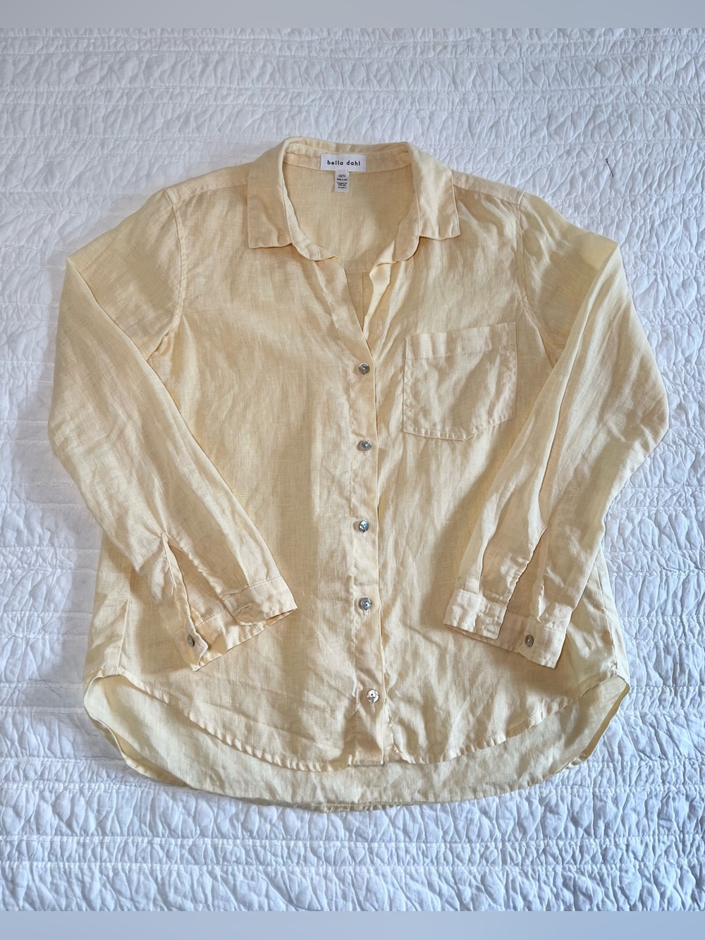Bella Dahl Yellow 100% Linen Pocket Button Down Shirt - Size XS
